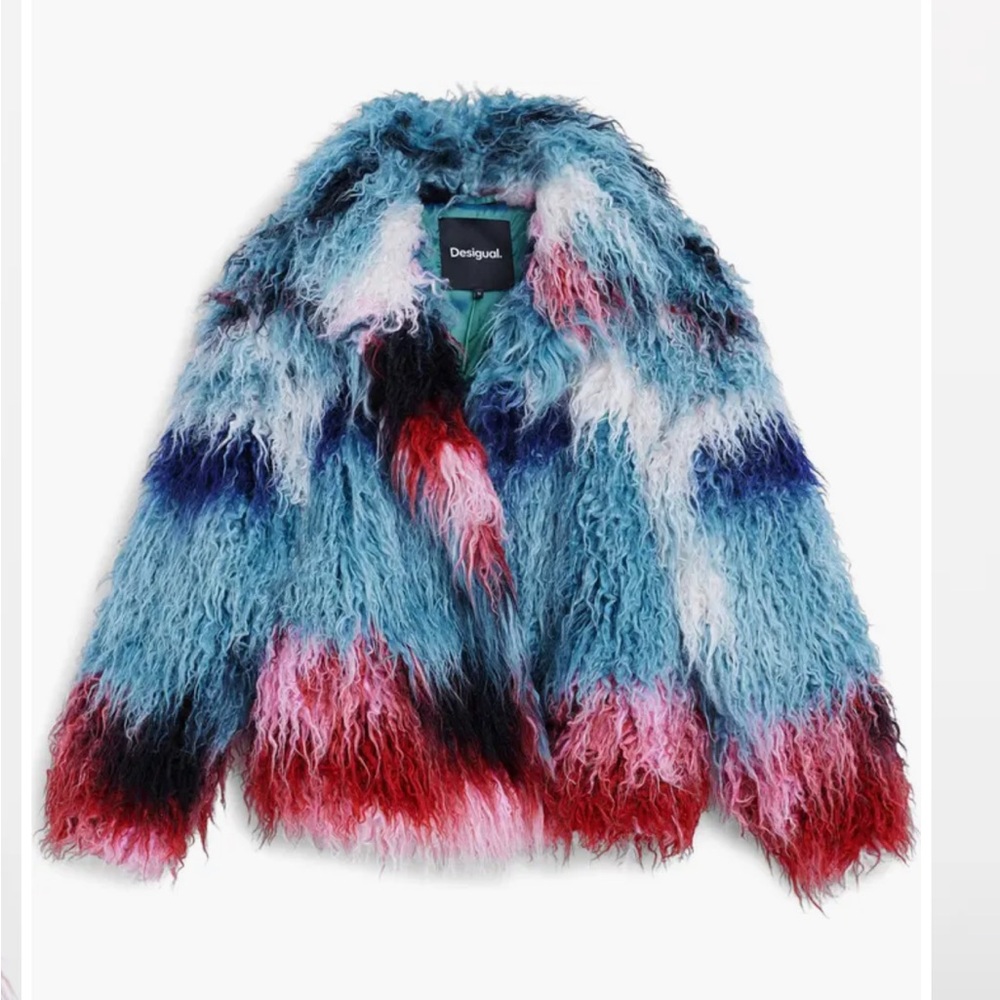 Desigual Faux Fur Shaggy Gradient Coat